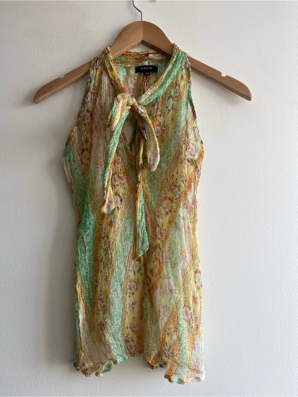 Drew Sheer Floral Boho Tank Top | Tie Front Size XS Fairycore Y2K Hippie
